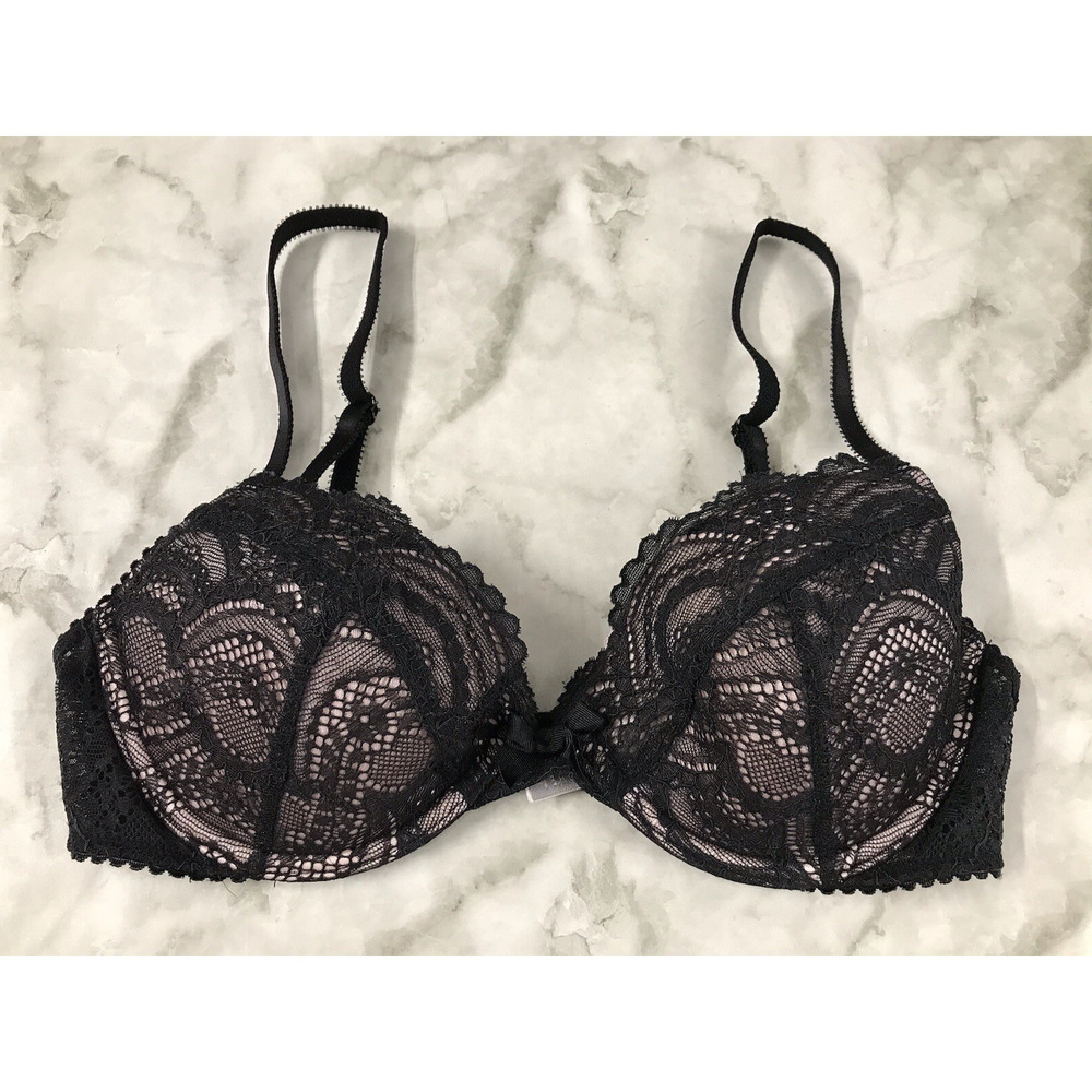 2008 Vintage Y2K Victoria's Secret Very Sexy Pink Black Lace Bra Size 34C
